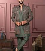 Mendi green open indowestern for men | premium men's ethnic wear