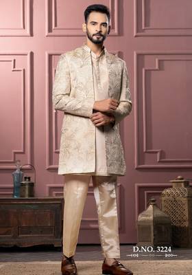 Beige open indowestern for men | men's ethnic wear 2