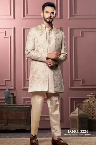 Beige open indowestern for men | men's ethnic wear