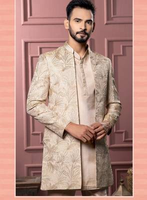 Beige open indowestern for men | men's ethnic wear 1