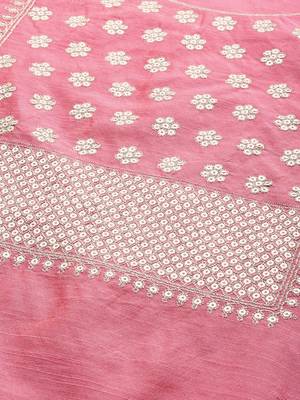 Women Pink Sequinned Yoke Design Kurta with Trousers & Dupatta 2
