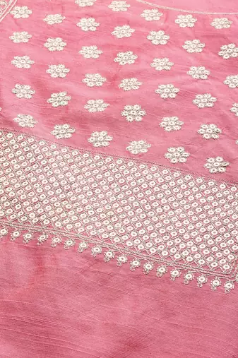 Women Pink Sequinned Yoke Design Kurta with Trousers & Dupatta