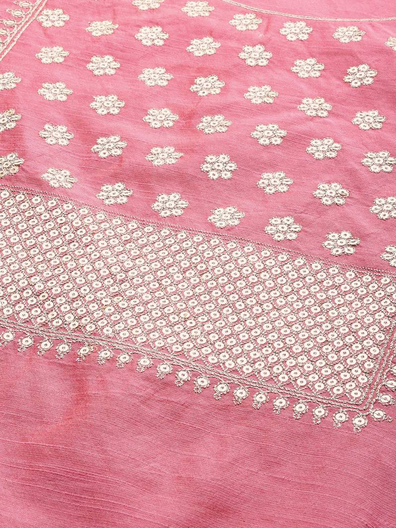 Women Pink Sequinned Yoke Design Kurta with Trousers & Dupatta