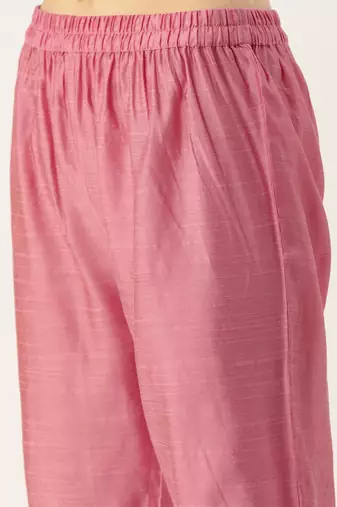 Women Pink Sequinned Yoke Design Kurta with Trousers & Dupatta