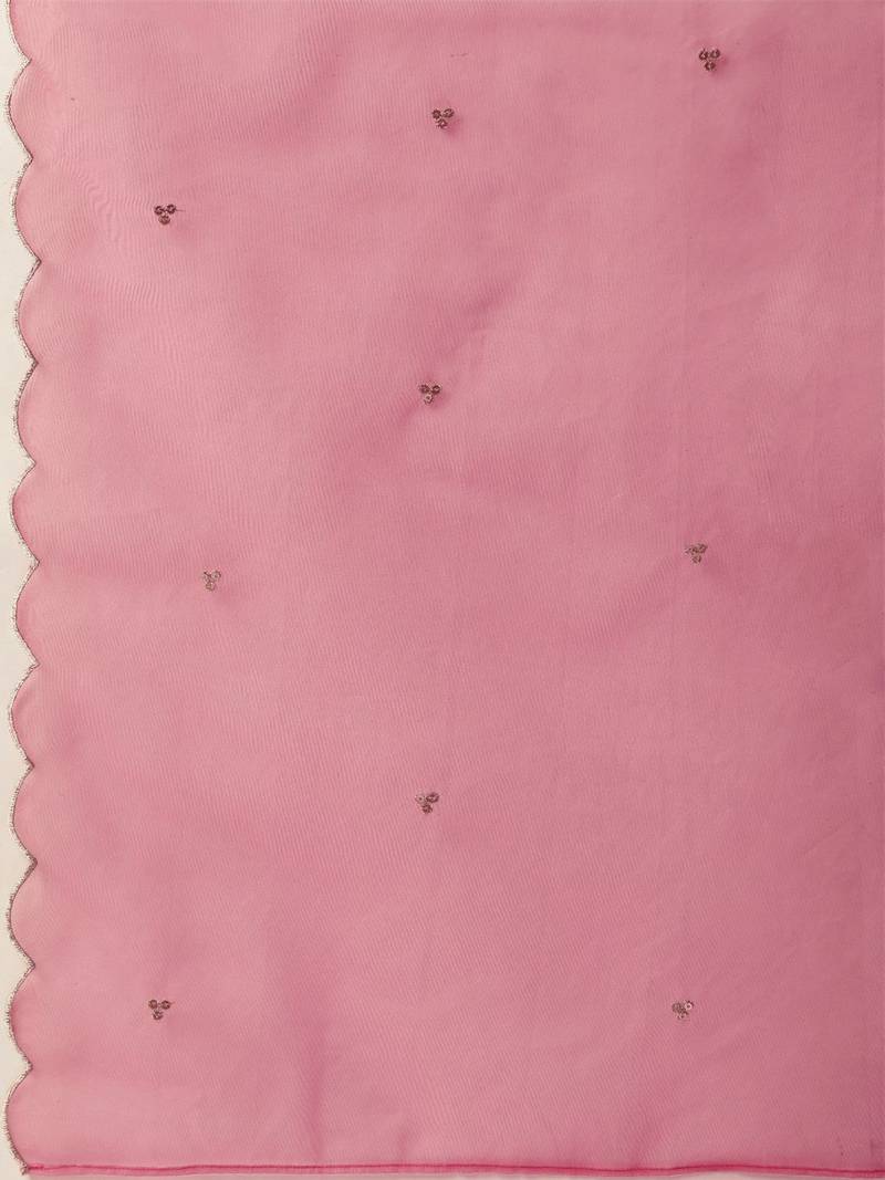 Women Pink Sequinned Yoke Design Kurta with Trousers & Dupatta