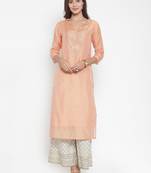 Women Peach-Coloured & Off-White Yoke Design Kurta with Palazzos