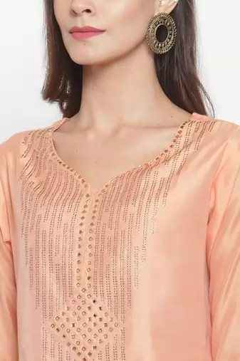 Women Peach-Coloured & Off-White Yoke Design Kurta with Palazzos