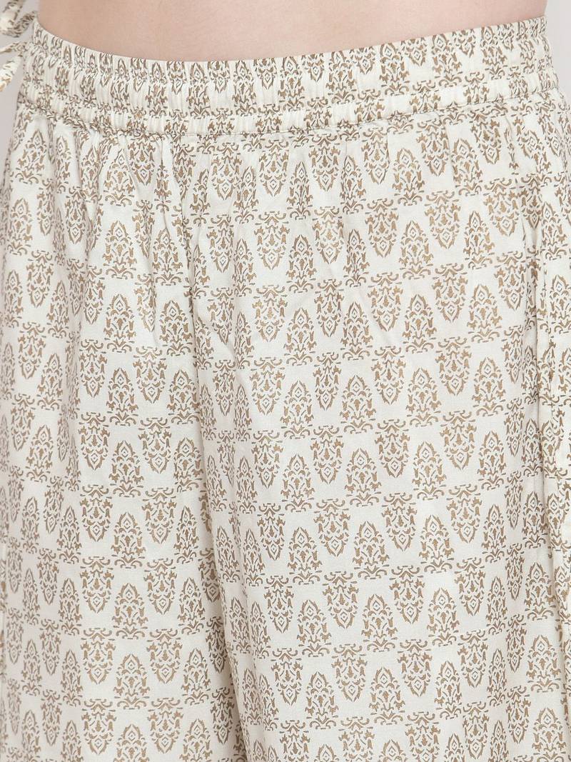 Women Peach-Coloured & Off-White Yoke Design Kurta with Palazzos