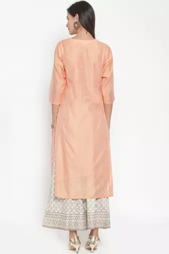 Women Peach-Coloured & Off-White Yoke Design Kurta with Palazzos