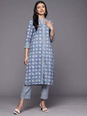 Floral Printed Pure Cotton Kurta With Trousers 1