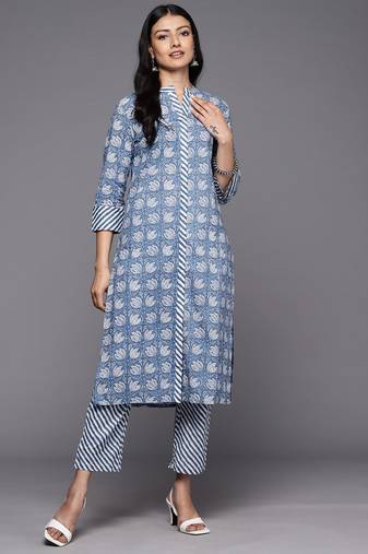 Floral Printed Pure Cotton Kurta With Trousers