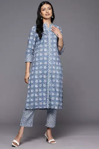 Floral Printed Pure Cotton Kurta With Trousers
