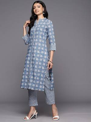 Floral Printed Pure Cotton Kurta With Trousers 4