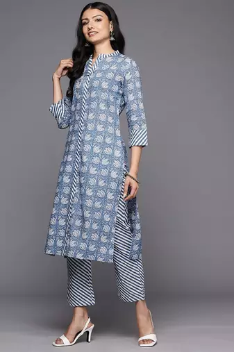 Floral Printed Pure Cotton Kurta With Trousers