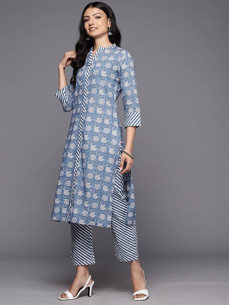 Floral Printed Pure Cotton Kurta With Trousers