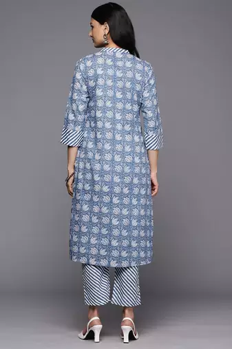 Floral Printed Pure Cotton Kurta With Trousers