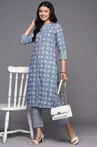 Floral Printed Pure Cotton Kurta With Trousers