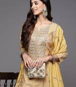 Women Mustard Yellow Ethnic Motifs Embroidered Gotta Patti Kurta with Trousers & With Dupatta