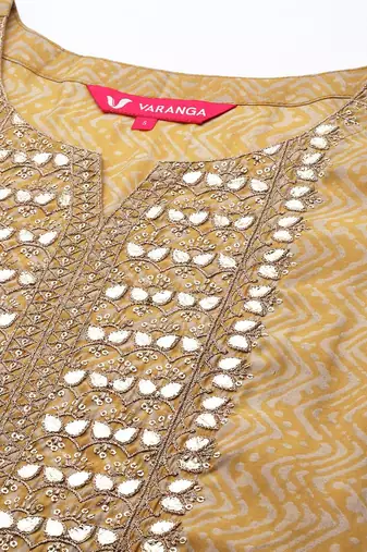 Women Mustard Yellow Ethnic Motifs Embroidered Gotta Patti Kurta with Trousers & With Dupatta