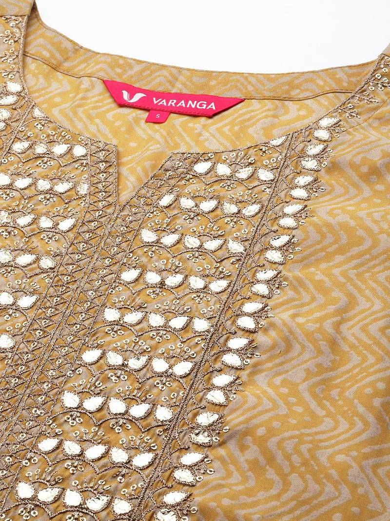 Women Mustard Yellow Ethnic Motifs Embroidered Gotta Patti Kurta with Trousers & With Dupatta