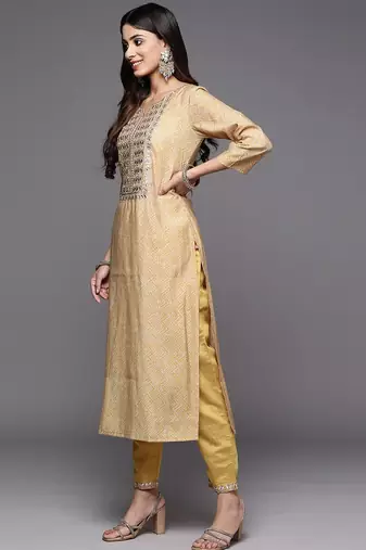 Women Mustard Yellow Ethnic Motifs Embroidered Gotta Patti Kurta with Trousers & With Dupatta