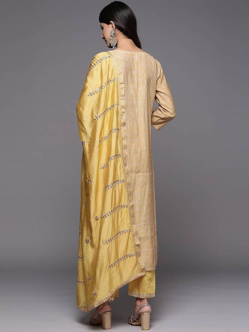 Women Mustard Yellow Ethnic Motifs Embroidered Gotta Patti Kurta with Trousers & With Dupatta