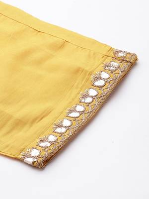 Women Mustard Yellow Ethnic Motifs Embroidered Gotta Patti Kurta with Trousers & With Dupatta 9