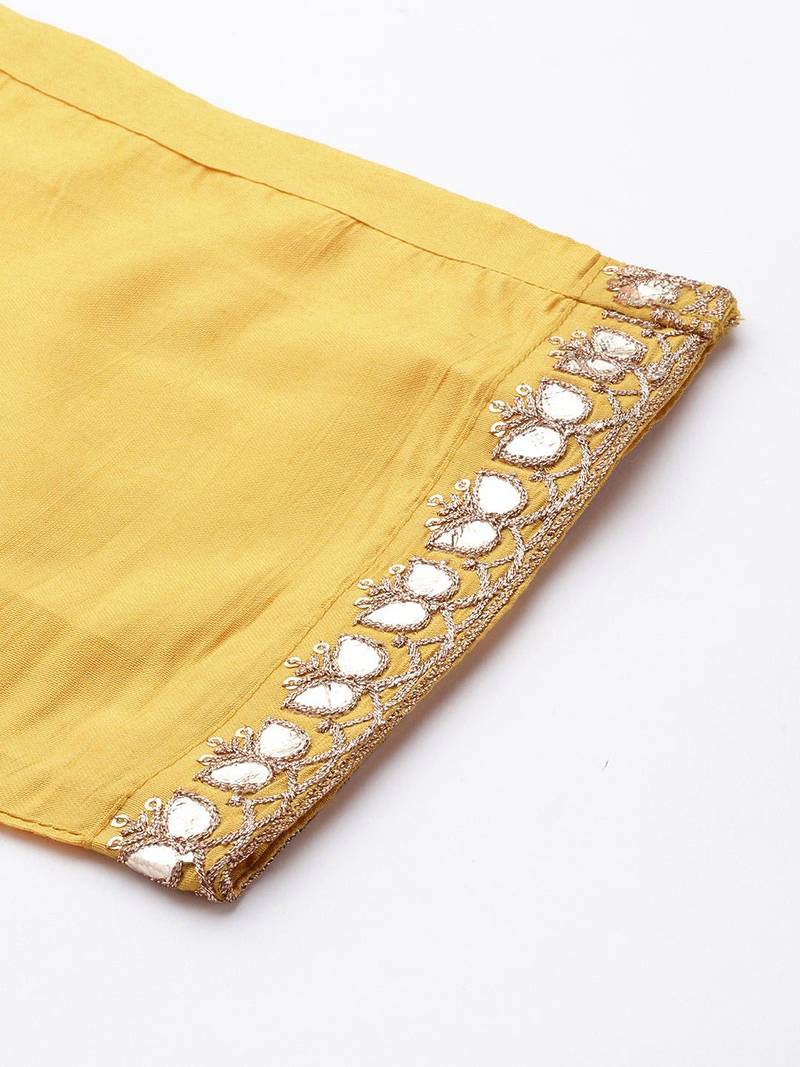 Women Mustard Yellow Ethnic Motifs Embroidered Gotta Patti Kurta with Trousers & With Dupatta