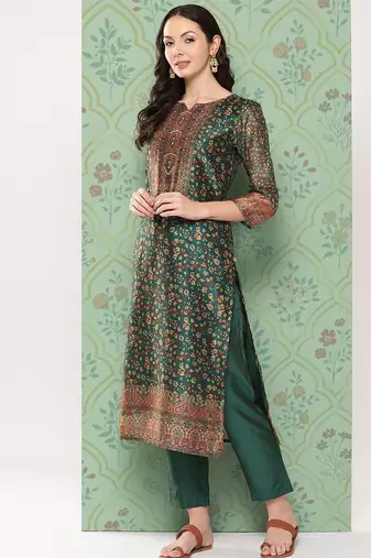 Women Ethnic Motifs Printed Regular Chanderi Cotton Kurta with Trousers & Dupatta