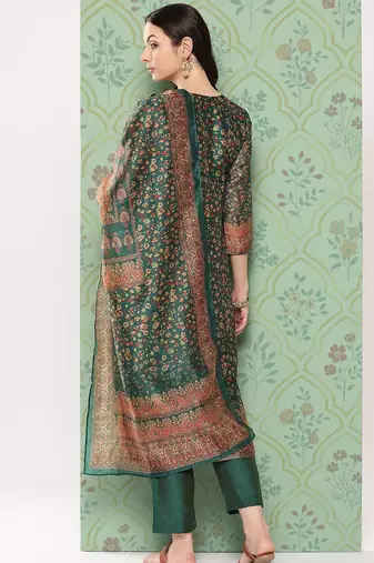 Women Ethnic Motifs Printed Regular Chanderi Cotton Kurta with Trousers & Dupatta
