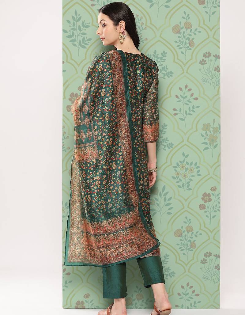 Women Ethnic Motifs Printed Regular Chanderi Cotton Kurta with Trousers & Dupatta