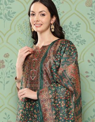 Women Ethnic Motifs Printed Regular Chanderi Cotton Kurta with Trousers & Dupatta 6