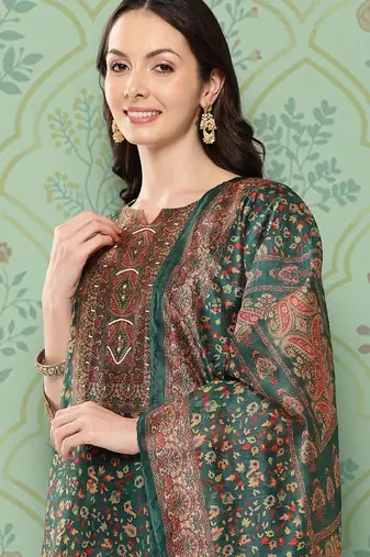 Women Ethnic Motifs Printed Regular Chanderi Cotton Kurta with Trousers & Dupatta
