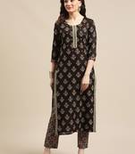 Women Black Ethnic Motifs Printed Patchwork Pure Cotton Kurta with Trousers