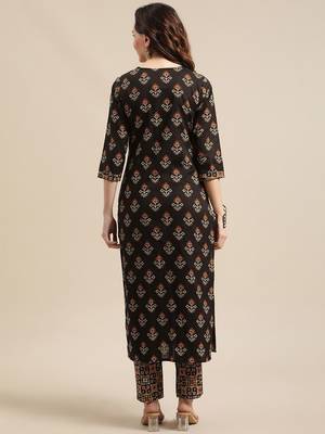 Women Black Ethnic Motifs Printed Patchwork Pure Cotton Kurta with Trousers 6
