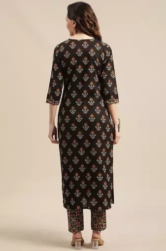 Women Black Ethnic Motifs Printed Patchwork Pure Cotton Kurta with Trousers