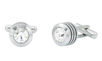 American Diamond Round Silver Rhodium Plated Brass Cufflink Pair for Men 1