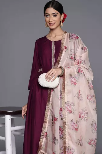 Ethnic Motifs Zari Embroidered Regular Kurta With Trousers & Dupatta
