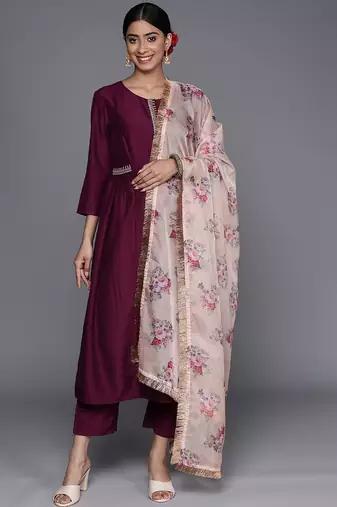 Ethnic Motifs Zari Embroidered Regular Kurta With Trousers & Dupatta