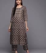 Women Coffee Brown Ethnic Motifs Printed Winter Kurta with Trousers
