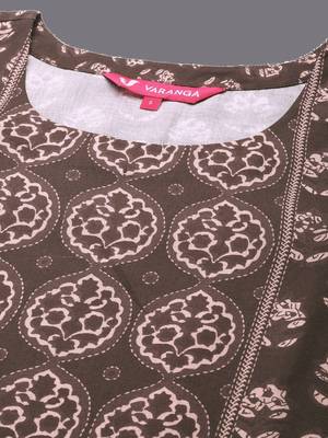 Women Coffee Brown Ethnic Motifs Printed Winter Kurta with Trousers 2