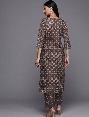 Women Coffee Brown Ethnic Motifs Printed Winter Kurta with Trousers 5