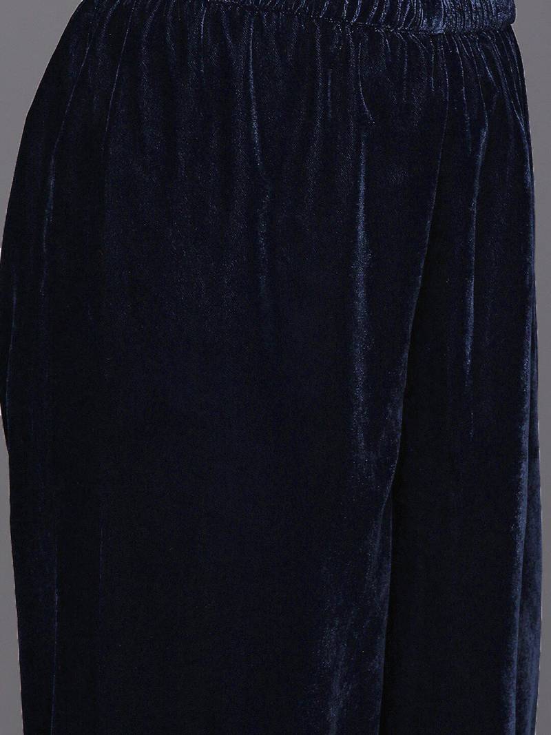Women Winter Velvet Embroidered Kurta with Trousers & With Dupatta