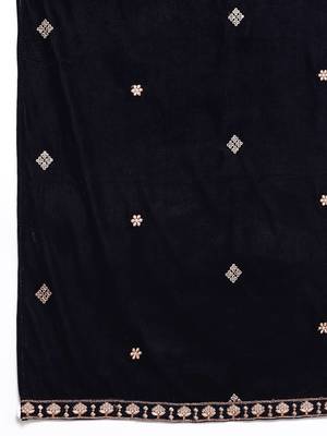 Women Winter Velvet Embroidered Kurta with Trousers & With Dupatta 4