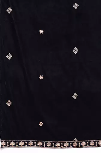 Women Winter Velvet Embroidered Kurta with Trousers & With Dupatta