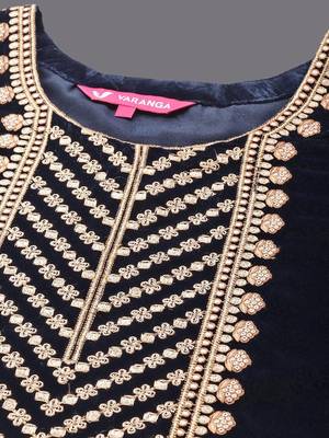 Women Winter Velvet Embroidered Kurta with Trousers & With Dupatta 6