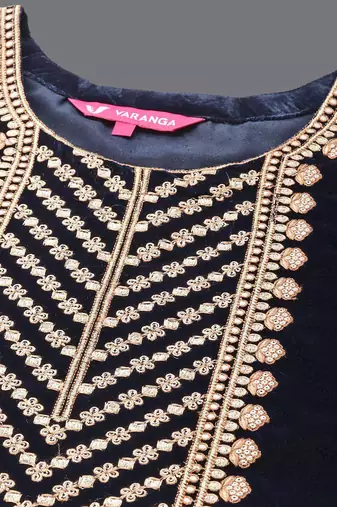 Women Winter Velvet Embroidered Kurta with Trousers & With Dupatta