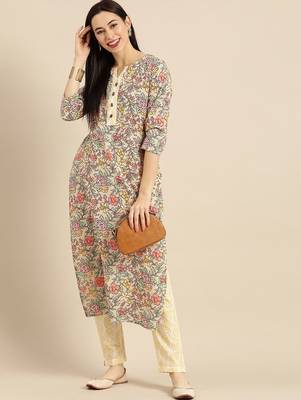 Women Sea Green & Mustard Yellow Printed Kurta with Trousers 1