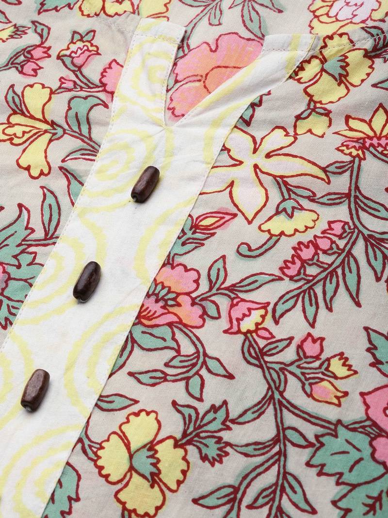Women Sea Green & Mustard Yellow Printed Kurta with Trousers