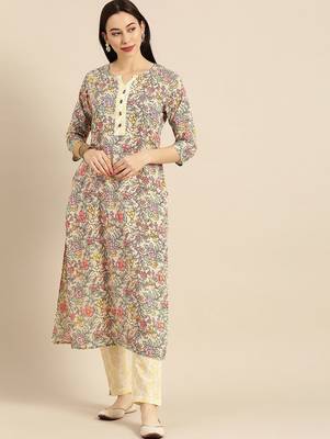 Women Sea Green & Mustard Yellow Printed Kurta with Trousers 4